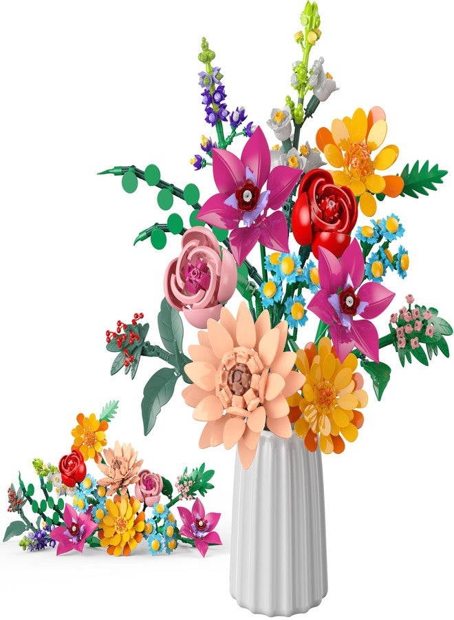 Ancesfun Flowers Bouquet Building Set, 891 PCS Artificial Wildflower Botanical Collection Kit for Women Kids Girls, Home Office Decor Gift for Mother's Day/Valentine's/Christmas - Image 1